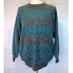 80's Silver Fern Mens Vintage Wool Blend  Sweater Grey Teal New Zealand M